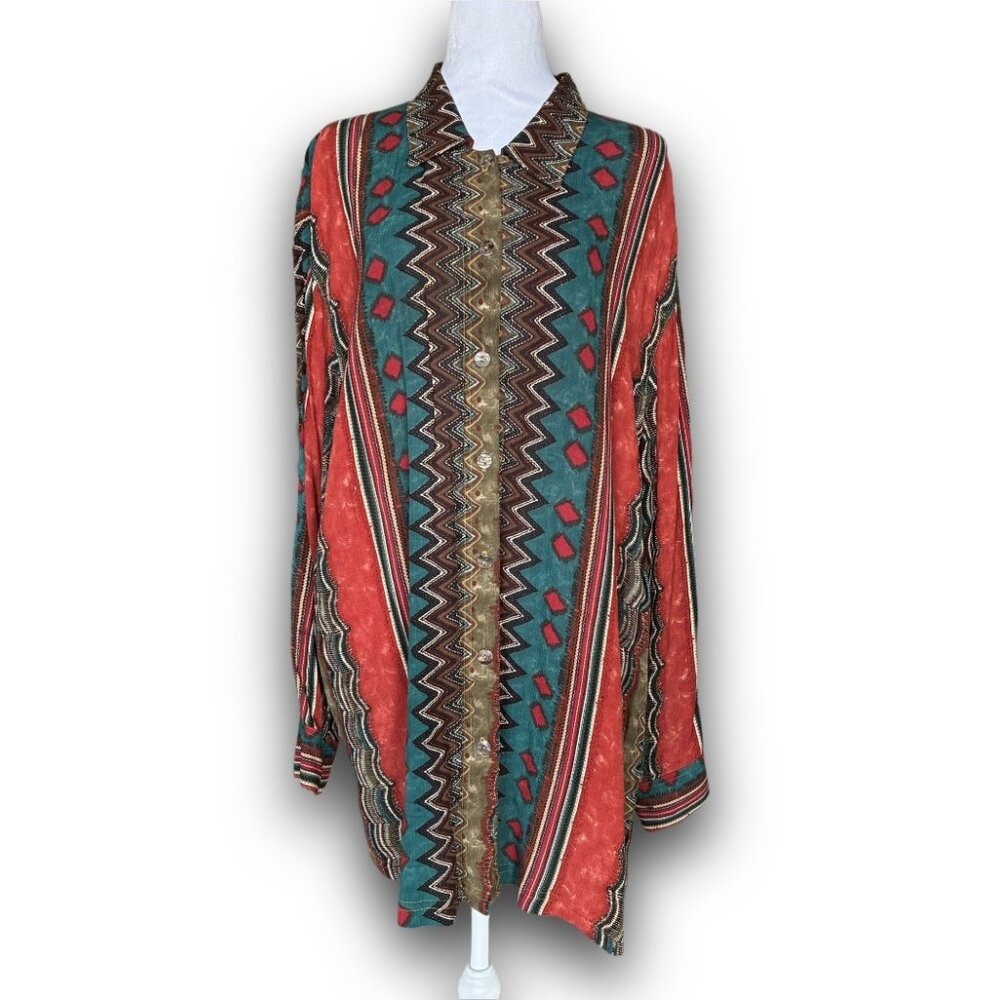 Vintage Carole Little 2X Boho Southwestern Tunic Top Tribal Boho Artsy